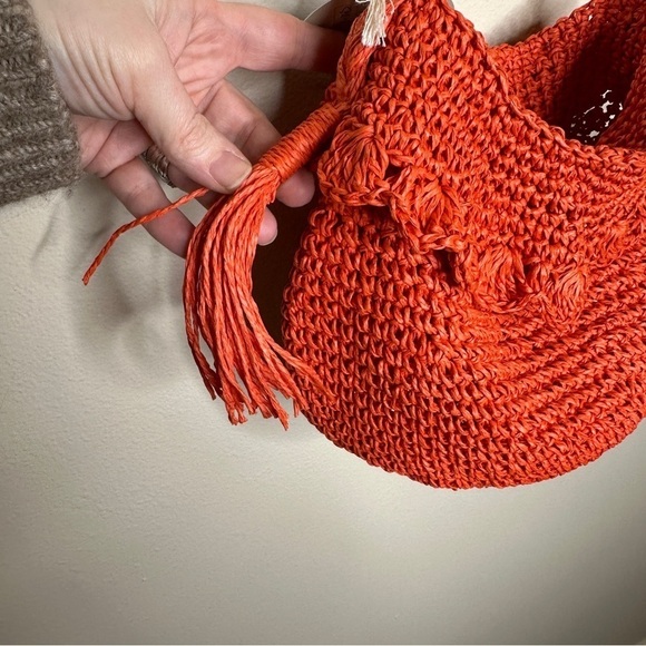 RHODE x Target Crochet Bucket Bag Dark Orange Boho Beach Vacation Ruffle - Picture 7 of 9